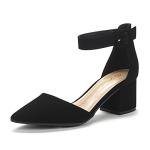 DREAM PAIRS ANNEE Pointed Toe Low Chunky Heels Pump Shoes,Size 7.5,Black/Nubuck,ANNEE