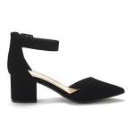 DREAM PAIRS ANNEE Pointed Toe Low Chunky Heels Pump Shoes,Size 7.5,Black/Nubuck,ANNEE