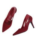 Coutgo Womens Dressy Heels Shoes Closed Pointed Toe Cut Out Pumps Casual Work Shoes, Red Wine, Size 8