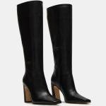 Lovee Cosee Black Leather Boots for Women Knee High Tall Boots for Women Square Toe Chunky Heels Wide Calf Block Heeled Dress Sexy Fashion Trendy Fall Wintern Boots Size 8