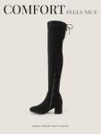DREAM PAIRS Women's Laurence Over The Knee Thigh High Chunky Heel Boots Long Stretch Sexy Fall Boots,Size 8.5,Black,LAURENCE
