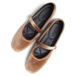 Stunner Velvet Flats for Women Women's Mary Jane Shoes Retro Square Toe Ballet Flats Comfortable Buckle Strap Flats Brown 37(6.5)
