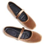 Stunner Velvet Flats for Women Women's Mary Jane Shoes Retro Square Toe Ballet Flats Comfortable Buckle Strap Flats Brown 37(6.5)