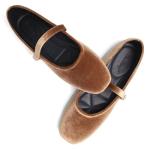 Stunner Velvet Flats for Women Women's Mary Jane Shoes Retro Square Toe Ballet Flats Comfortable Buckle Strap Flats Brown 37(6.5)