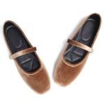Stunner Velvet Flats for Women Women's Mary Jane Shoes Retro Square Toe Ballet Flats Comfortable Buckle Strap Flats Brown 37(6.5)