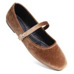 Stunner Velvet Flats for Women Women's Mary Jane Shoes Retro Square Toe Ballet Flats Comfortable Buckle Strap Flats Brown 37(6.5)