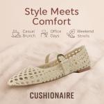 CUSHIONAIRE Weston Women’s Hand Woven Dressy Ballet Flats – Faux Leather Mary Jane with Adjustable Strap & Memory Foam, Wheat 9