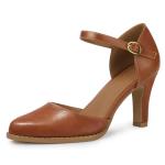 IDIFU Brown Heels Closed Toe Chunky High Heels Comfortable Dress Shoes for Women Pumps Vintage Heels Dressy Wedding Prom Bridal Party Work Office Business D'Orsay Pumps Shoes (Brown Pu, 8)