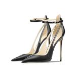 Qunvngutui Women's Pointed-Toe Bag-Toe Strappy High-Heeled Shoes Sexy Stiletto Pumps Black Pleather US7.5