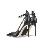 Qunvngutui Women's Pointed-Toe Bag-Toe Strappy High-Heeled Shoes Sexy Stiletto Pumps Black Pleather US7.5