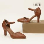 IDIFU Brown Heels Closed Toe Chunky High Heels Comfortable Dress Shoes for Women Pumps Vintage Heels Dressy Wedding Prom Bridal Party Work Office Business D'Orsay Pumps Shoes (Brown Pu, 8)