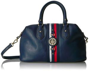 Tommy Hilfiger Women's Satchel Jaden Handbag, Navy Polyvinyl Chloride