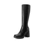 DREAM PAIRS Knee High Boots for Women Platform Square Toe Chunky Block Heeled Stylish Comfortable Tall Boots with Side Zipper,Size 7.5,Black,DWUMKB2541