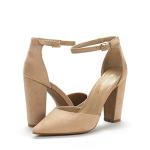 DREAM PAIRS Women's Coco High Heels Chunky Block Pumps Pointed Closed Toe Ankle Strap Dress Shoes,Size 8,Nude/Suede,Coco