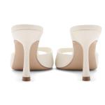 Riekhany High Heel Mules for Women Slip On Open Pointed Toe Classy Patent Leather Stiletto Pumps Formal Slingback Mule Sandals Dress Walking Shoes White