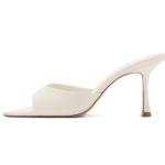 Riekhany High Heel Mules for Women Slip On Open Pointed Toe Classy Patent Leather Stiletto Pumps Formal Slingback Mule Sandals Dress Walking Shoes White