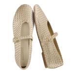 CUSHIONAIRE Bistro Mary Jane Flats for Women, Woven Ballet Flats Shoes with Strap and Memory Foam for All-Day Comfort, Gold 8.5