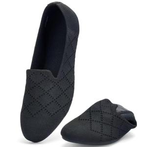 poemlady Women’s Ballet Flat Shoes Dress Knit Round Toe Slip On Ballerina Walking Flats for Woman Low Wedge Casual Comfort Soft A/Black