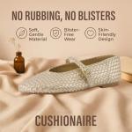 CUSHIONAIRE Bistro Mary Jane Flats for Women, Woven Ballet Flats Shoes with Strap and Memory Foam for All-Day Comfort, Gold 8.5