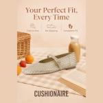 CUSHIONAIRE Bistro Mary Jane Flats for Women, Woven Ballet Flats Shoes with Strap and Memory Foam for All-Day Comfort, Gold 8.5