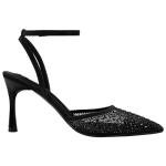 PIZZ ANNU Women's Cienna High Heels Sexy Stiletto Pumps Closed Toe Mesh Sparkly Rhinestones Ankle Strap Dress Wedding Party Pumps Shoes, Black 8.5