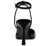 PIZZ ANNU Women's Cienna High Heels Sexy Stiletto Pumps Closed Toe Mesh Sparkly Rhinestones Ankle Strap Dress Wedding Party Pumps Shoes, Black 8.5