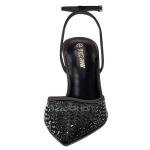 PIZZ ANNU Women's Cienna High Heels Sexy Stiletto Pumps Closed Toe Mesh Sparkly Rhinestones Ankle Strap Dress Wedding Party Pumps Shoes, Black 8.5