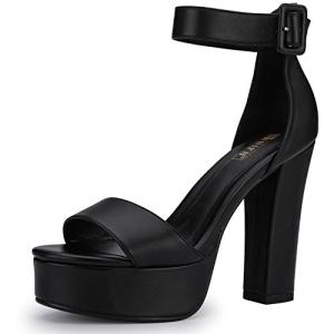 IDIFU IN5 Sabrina Black Heels Platform Block Chunky High Ankle Strap Heeled Sandals Sexy Wedding Party Dress Shoes for Women Open Toe Heels (Black Pu, 8)