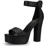 IDIFU IN5 Sabrina Black Heels Platform Block Chunky High Ankle Strap Heeled Sandals Sexy Wedding Party Dress Shoes for Women Open Toe Heels (Black Pu, 8)