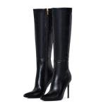 Elisabet Tang 4 inch Women's Knee High Long Boots, Stiletto Tall Pointed Toe Heeled Boot Leather Suede Comfortable Sexy Suede Size 8