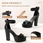 IDIFU IN5 Sabrina Black Heels Platform Block Chunky High Ankle Strap Heeled Sandals Sexy Wedding Party Dress Shoes for Women Open Toe Heels (Black Pu, 8)