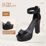 IDIFU IN5 Sabrina Black Heels Platform Block Chunky High Ankle Strap Heeled Sandals Sexy Wedding Party Dress Shoes for Women Open Toe Heels (Black Pu, 8)
