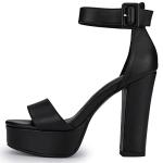 IDIFU IN5 Sabrina Black Heels Platform Block Chunky High Ankle Strap Heeled Sandals Sexy Wedding Party Dress Shoes for Women Open Toe Heels (Black Pu, 8)