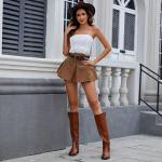 ITOZER Brown Knee High Boots for Women Chunky Heel Round Toe Leather Patent Boots Low Block Heel Tall Boots With Side Zipper, Size 9