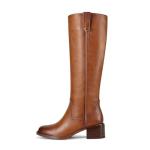 ITOZER Brown Knee High Boots for Women Chunky Heel Round Toe Leather Patent Boots Low Block Heel Tall Boots With Side Zipper, Size 9