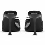 Mostrin Black Mesh Mules Heels with Bow Open Round Toe Stiletto High Heels for Women Dress Slip On Backless Heeled Sandals for Party Holiday Size 7