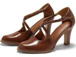 Coutgo Womens Chunky High Heels Dress Shoes Closed Pointed Toe Cross Strap Buckle Pumps Vintage D'Orsay Party Shoes, Brown, Size 7.5