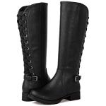 GLOBALWIN Women's Black Knee High Motorcylce Boots Strappy Boots For Women 7.5M