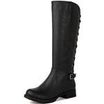 GLOBALWIN Women's Black Knee High Motorcylce Boots Strappy Boots For Women 7.5M