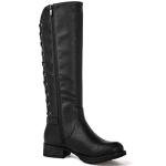GLOBALWIN Women's Black Knee High Motorcylce Boots Strappy Boots For Women 7.5M