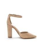 DREAM PAIRS Women's Coco High Heels Chunky Block Pumps Pointed Closed Toe Ankle Strap Dress Shoes,Size 8.5,Nude/Suede,Coco