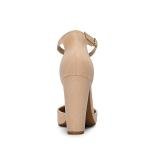 DREAM PAIRS Women's Coco High Heels Chunky Block Pumps Pointed Closed Toe Ankle Strap Dress Shoes,Size 8.5,Nude/Suede,Coco