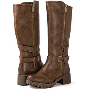 GLOBALWIN Women's Knee High Boots Camel Chunky Low Heel Fashion Riding Tall Boots For Women With Side Zipper Size 8.5M