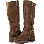 GLOBALWIN Women's Knee High Boots Camel Chunky Low Heel Fashion Riding Tall Boots For Women With Side Zipper Size 8.5M