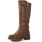 GLOBALWIN Women's Knee High Boots Camel Chunky Low Heel Fashion Riding Tall Boots For Women With Side Zipper Size 8.5M