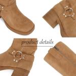 XBKXMK Women's Knee High Riding Boots Round Toe Block Heel Fashion Motorcycle Booties Side Zipper Wide Calf Biker Riding Boots with Studs Camel