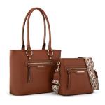 Montana West tote purse for women medium crossbody purse set 2pcs brown cute trendy woman handbag and purse ladies designer handbag with guitar strap MWC2-330BR
