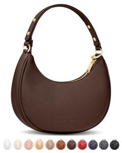 Vantamo Crescent Bags For Women with RFID Protection, Half Moon Clutch Purses for Women with Anti-Theft Clip for Extra Safety, Premium PU Leather Handbags for Work & Going Out, Coffee Brown Purse