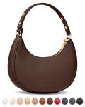 Vantamo Crescent Bags For Women with RFID Protection, Half Moon Clutch Purses for Women with Anti-Theft Clip for Extra Safety, Premium PU Leather Handbags for Work & Going Out, Coffee Brown Purse