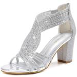 Gufobela Heels for Women Chunky Rhinestone Block Heeled Sandals Sparkly Open Toe Formal Dressy Shoes Wedding Prom Homecoming Hoco (1122 Silver 7)
